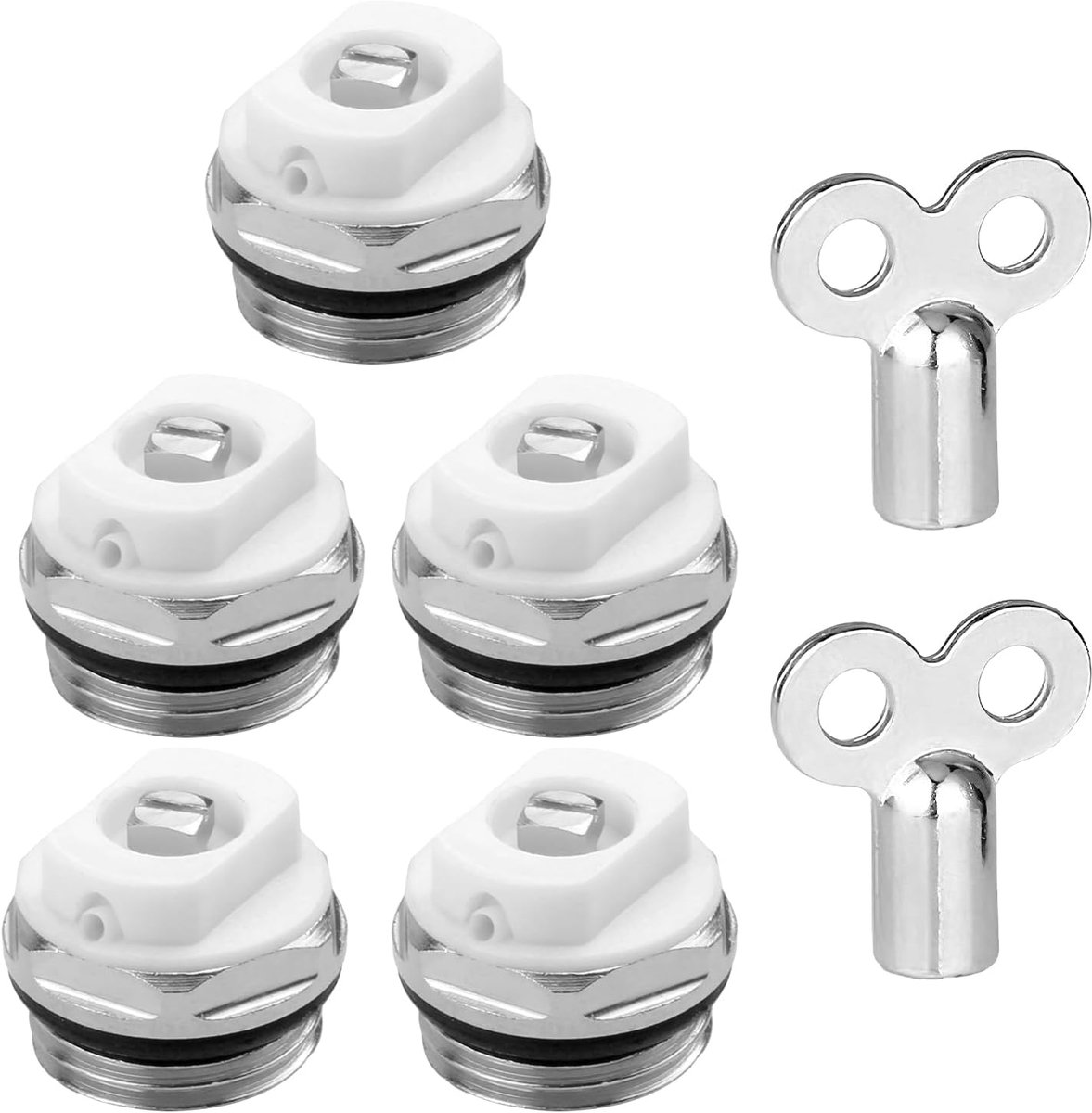 SnelShoppen - Radiator Ontluchtingsventielen Set – 5 Stuks 1/2 Inch Vernikkeld Messing + 2 Ontluchtingssleutels, Handmatig, Duurzaam en Roestvrij, Ges