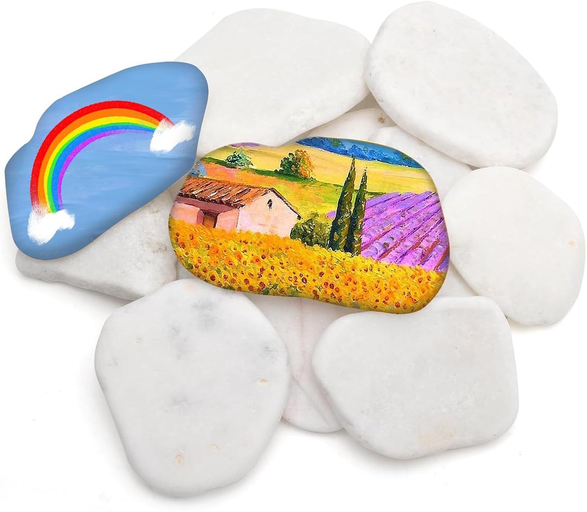 SnelShoppen - 12 Stuks Vlakke Stenen voor Schilderen, Natuurlijke Decoratieve Keien, Grote Witte Gladde Kiezels voor Creatieve Klussen en Kinderactivi