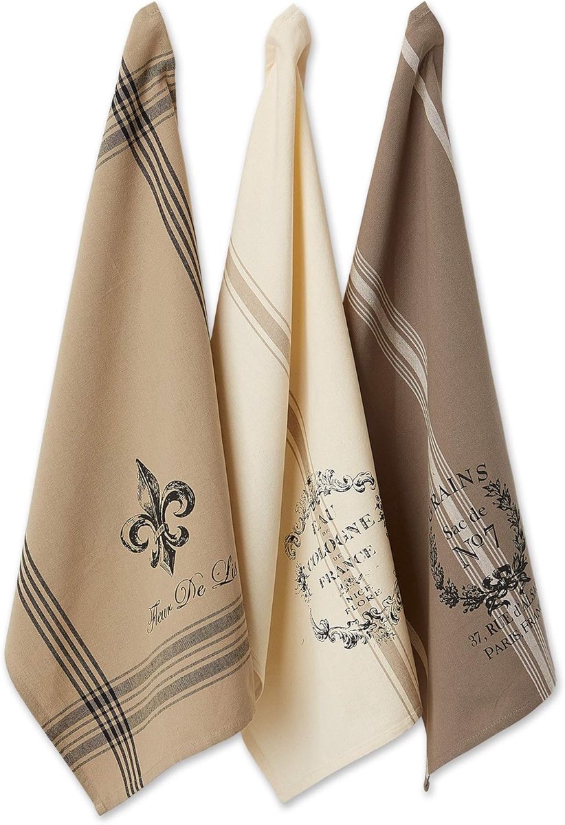 SnelShoppen - Set van 3 Decoratieve Keukenhanddoeken 18x28 inch - 100% Katoen Franse Jacquard - Ideaal voor Koken, Bakken en Servies - Macarons Design