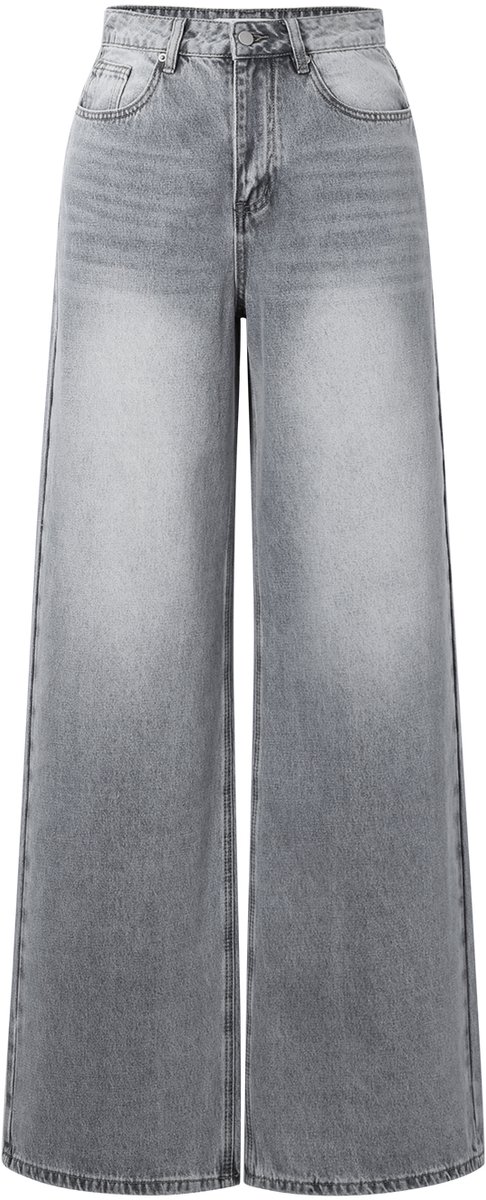 Comfortabele Dames Denim 'Wijde Jeans' met Flatterend High-Waist Silhouet - Lichtgrijs - Maat XL