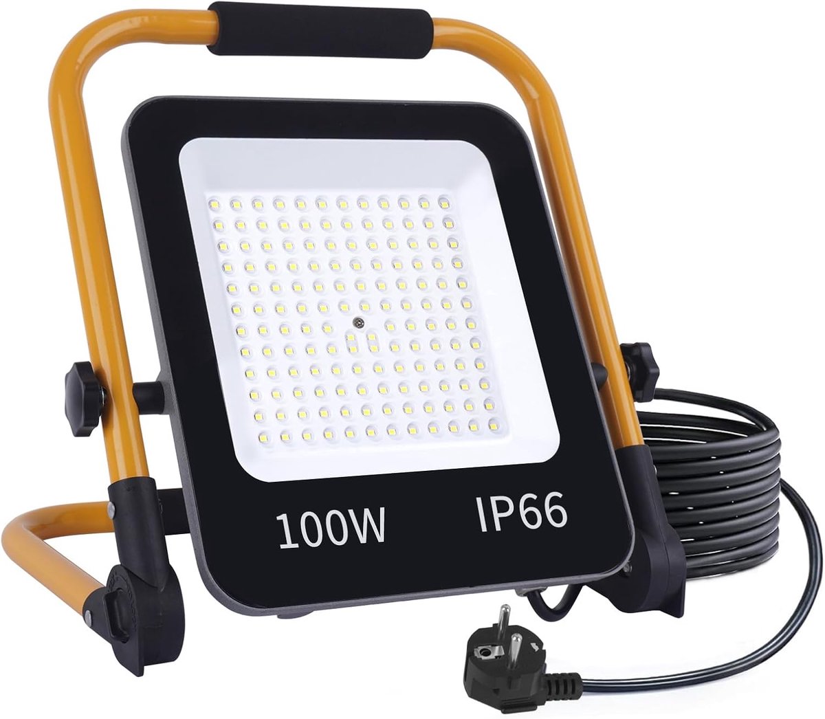 SnelShoppen - LED Constructie Lamp 100W - Superheldere Bouwlamp Buiten met Flip Beugel en EU Stekker - IP66 Waterdichte LED Spot voor Garage, Bouwplaa