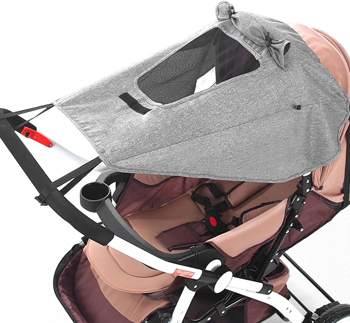 Thijox - Universele parasol voor kinderwagens met UV-bescherming 50+, waterdichte zonwering, grijze parasol met ramen en zonnekleppen, ideaal voor bui