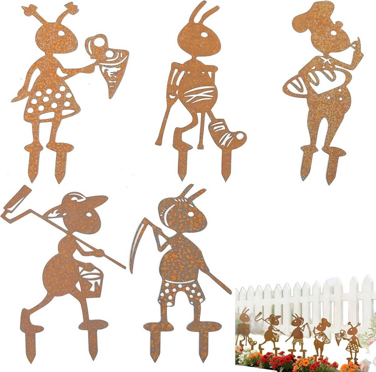 SnelShoppen - Set van 5 Tuin Ornamenten Anten van Metaal - Decoratieve Insecten voor Tuin en Buiten - Duurzaam en Weerbestendig Tuinaccessoire - Creat