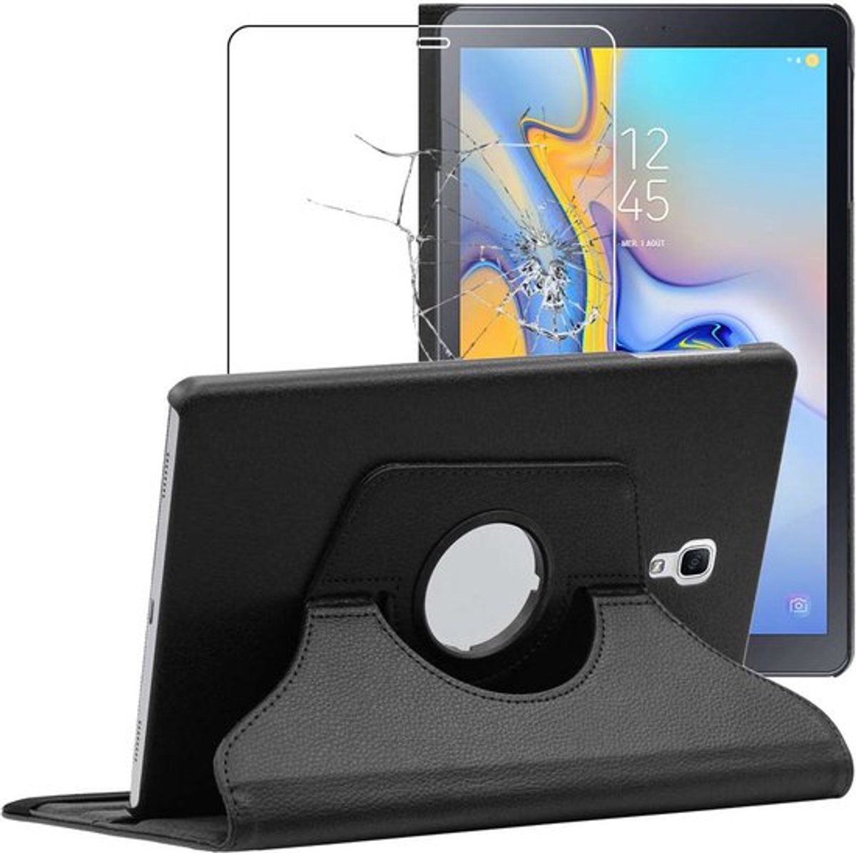 ebestStar - Hoes geschikt voor Samsung Galaxy Tab A 10.5 (2018) T590 T595, Roterende Etui, Case, 360° Draaibaar hoesje, Zwart + Gehard Glas
