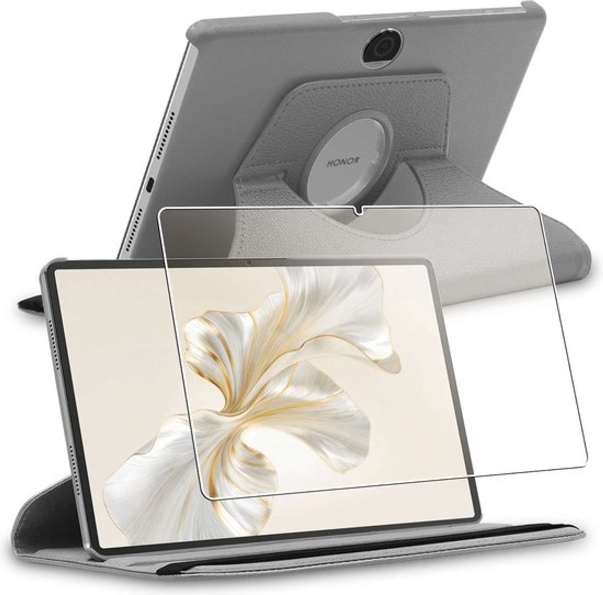 ebestStar - Hoes geschikt voor Honor Pad 9, Roterende Etui, Case, 360° Draaibaar hoesje, Grijs + Gehard Glas