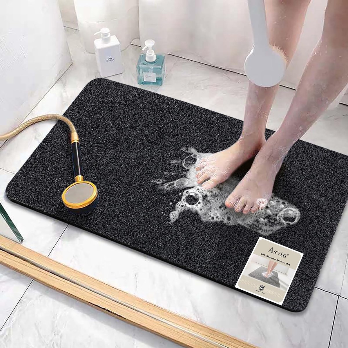 SnelShoppen - Asvin Badmat Soft Texture 61x40cm - Antislip PVC Badmat met Afvoer - Sneldrogende en Comfortabele Badmat voor Natruimtes - Phthalate Vri