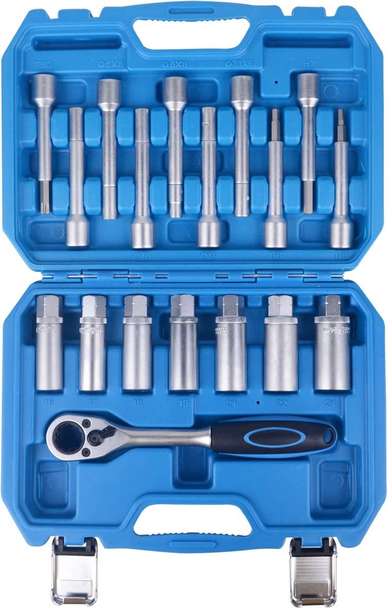 SnelShoppen - 18-delige universele gereedschapsset voor schokdempervervanging en vering, inclusief ratchet, diep bushings en hex bits