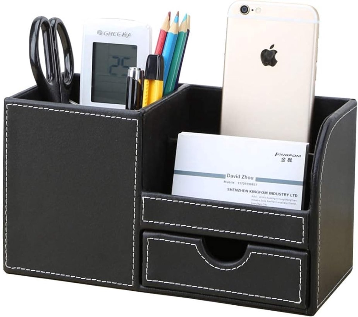 SnelShoppen - Desk Organizer Systeem - Multifunctionele Organizer met 4 Opbergcompartimenten - PU Leer - Pennenhouder - Kantoorbenodigdheden - Zwart