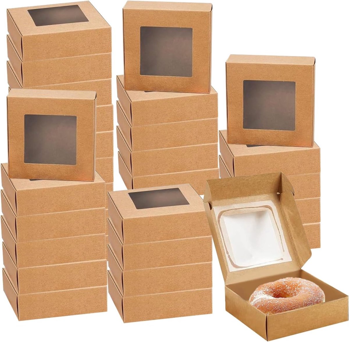 Thijox - Bruine Kraftpapieren Dozen 30 Stuks 10x10x3cm - Kraftpapier Geschenkdozen, Cupcakedozen, Dessertdozen voor Feestjes en Cadeaus