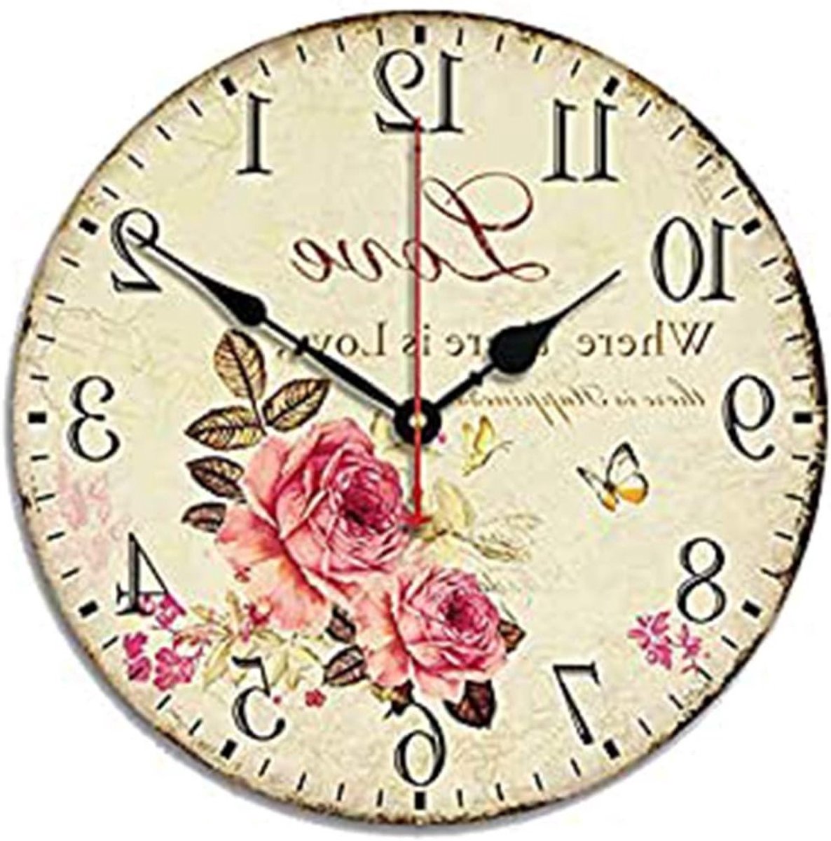 Bloemvormige Wandklok - Stille Rustieke Vintage Klok voor Slaapkamer, Keuken en Woondecoratie, 12 Inch (30.5 cm)