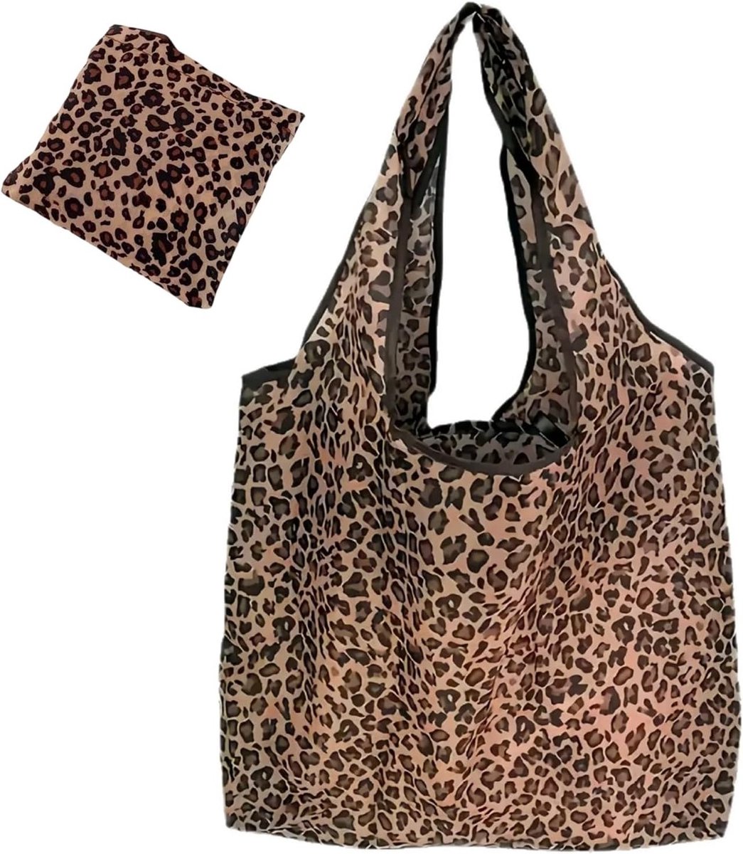 Vouwbare Herbruikbare Tas met Luipaardprint voor Vrouwen - Perfect voor Winkelen, Picknicken, Kamperen en Stranduitjes