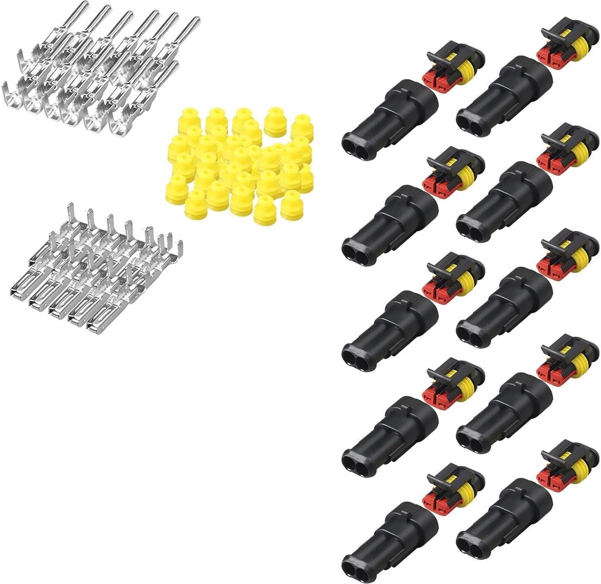 SnelShoppen - Waterproof Car Plug, 10 Sets 2 Pin Waterdichte Elektrische Connectors, Male en Female, Hitte- en Corrosiebestendig, Voor Auto's, Met Bes