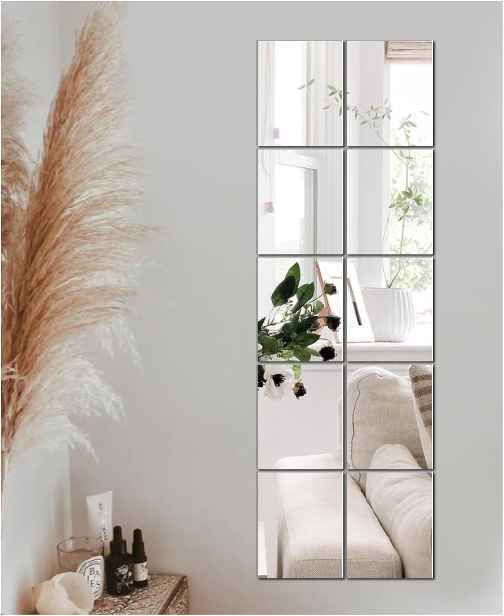 SnelShoppen - Self Adhesive Mirror Tiles 15x23cm - Frameless HD Glass Wall Mirror - Adhesive Mirrors voor Wanden - Decoratieve Spiegel voor Badkamer e