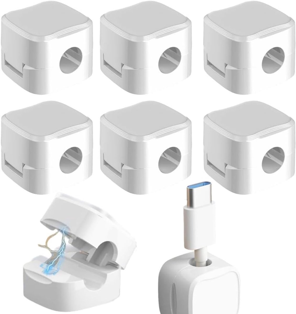 SnelShoppen - Cable Organizer Set van 6 - Magnetische Zelfklevende Clips voor Kabelbeheer - Desk, Bedtafel, USB, HDMI, Wit