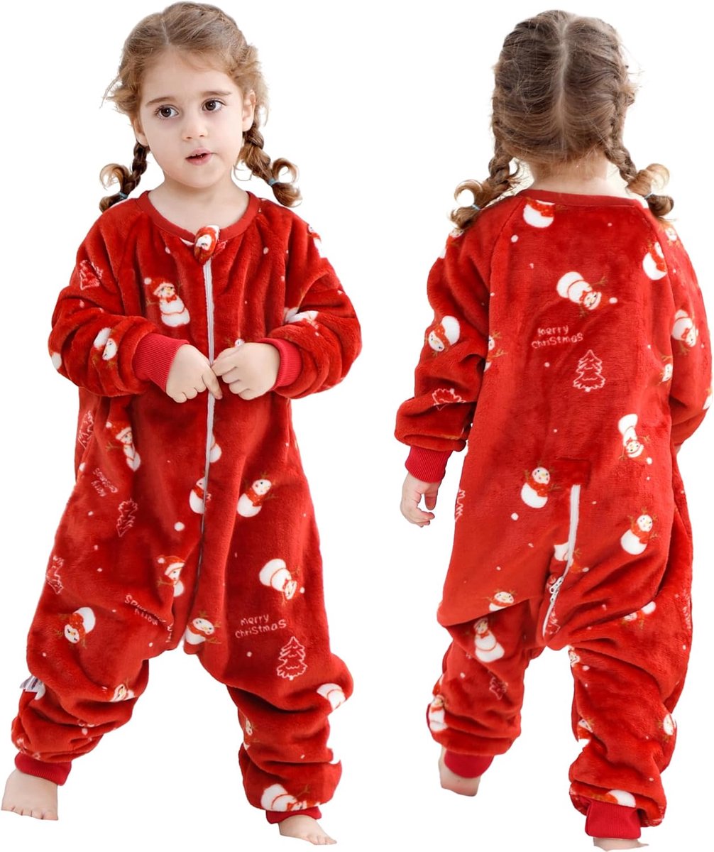 SnelShoppen - HAHASHOW Slaapzak met Voeten Flanel Winter Pyjama's voor Baby's 9-18 maanden, Lange Mouwen, 2.5 Tog, Zacht en Warm, Ideaal voor Kerst en