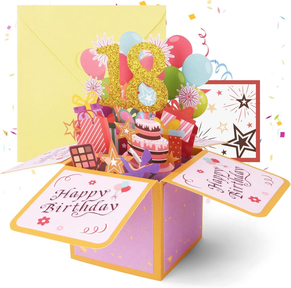 SnelShoppen - 3D Verjaardagskaart voor 18e Verjaardag - Pop-up Kaart met Envelop - Gouden Roze - Unieke Verjaardagswens voor Vrouwen, Kinderen, Vriend