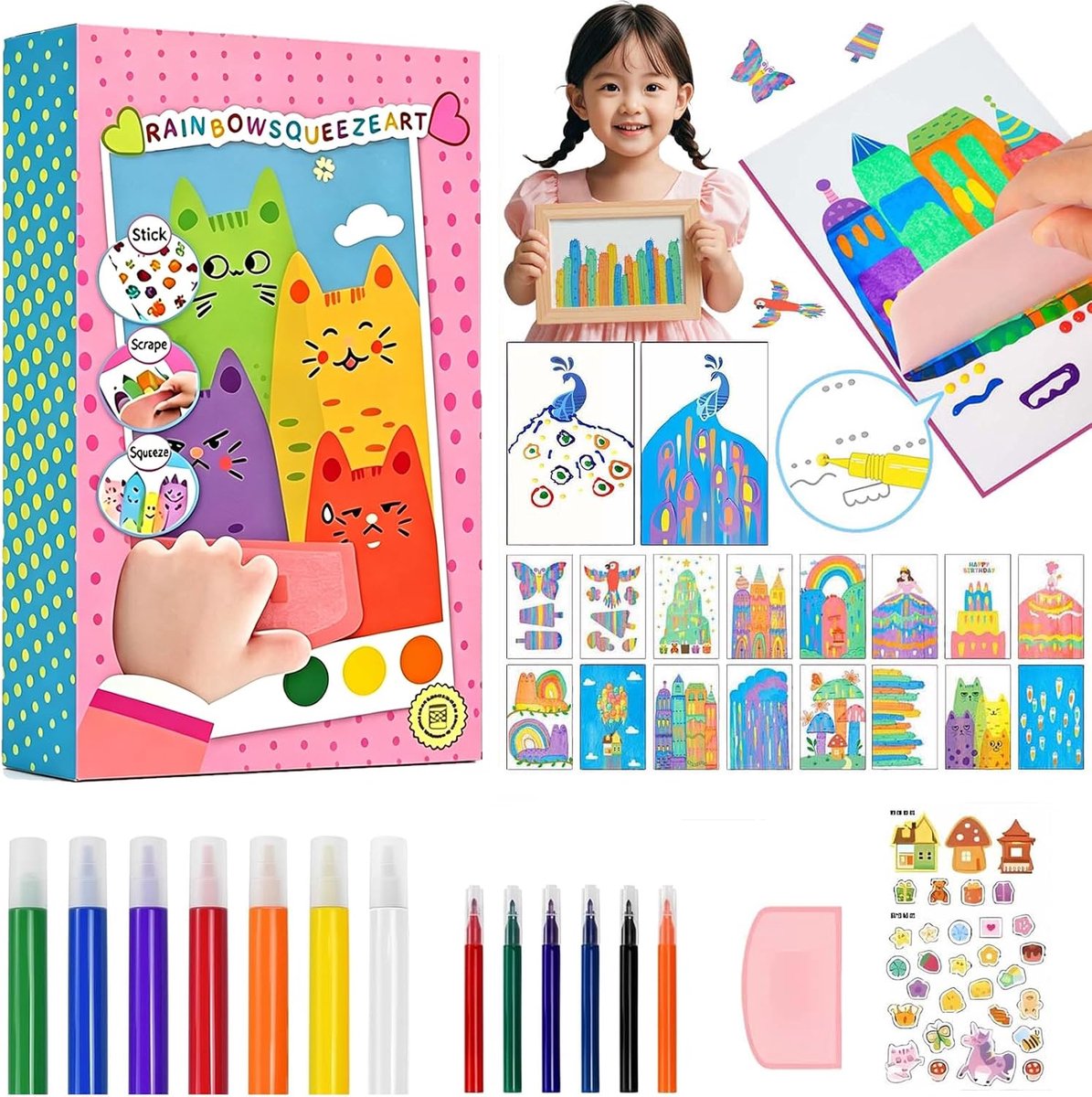 SnelShoppen - 20-delige Regenboogkras Kunstset voor Kinderen - Creatieve Handschilderset met Ansichtkaarten - Originele Feestcadeaus voor Jongens en M