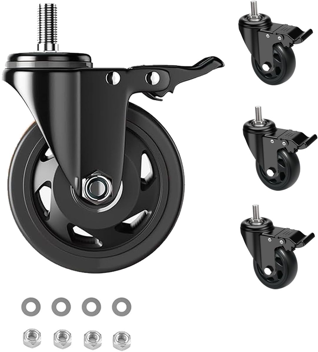 Zwenkwielen met Rem 75 mm - Dubbele Lagerringen en 360 Graden Rotatie - Set van 4 Heavy Duty Meubelwielen tot 400 kg