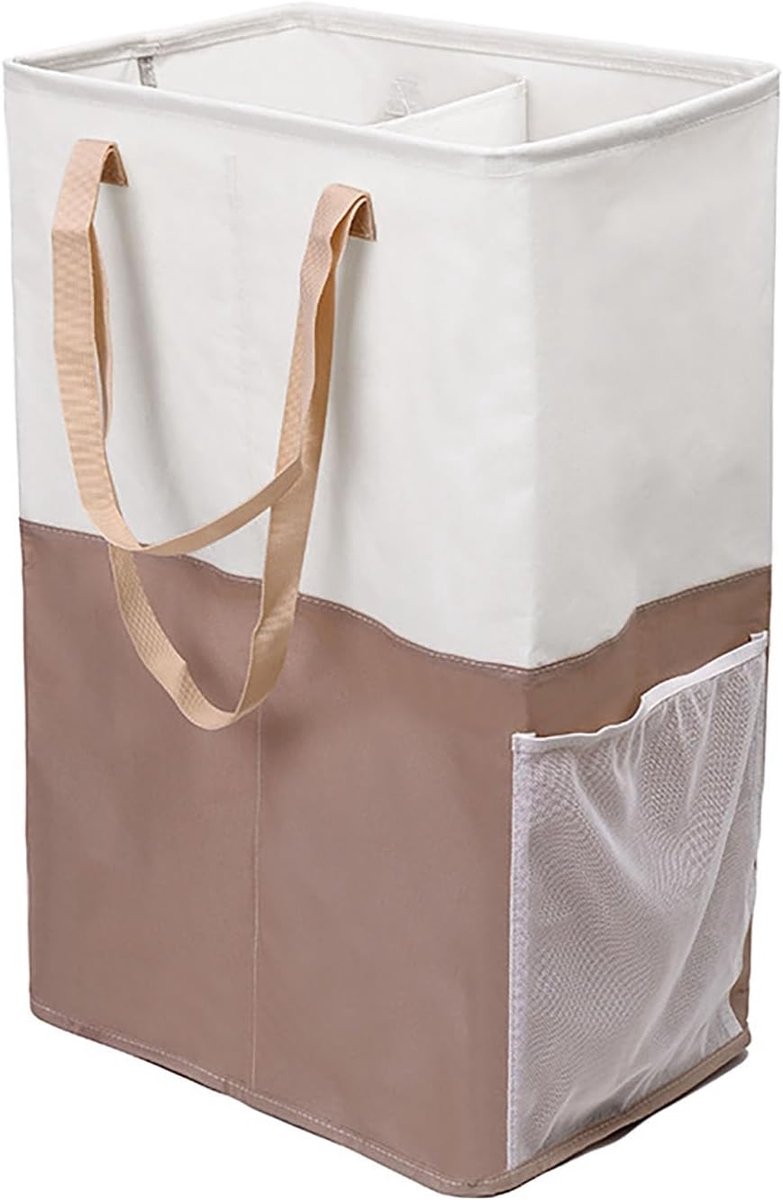 SnelShoppen - 88L Vouwbare Dubbel-laags Wasmand - Rectangulaire Opbergmand met Twee Handgrepen - 600D Oxford Stof - Khaki - Perfect voor Slaapkamers,