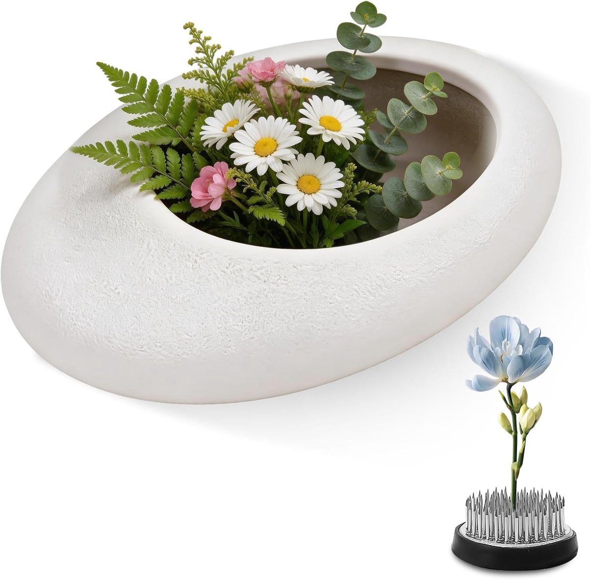 SnelShoppen - Japanse keramische Ikebana vaas 14,5 x 11 x 4,5 cm met Kenzan bloemen kikker - Hoogwaardig handgemaakt aardewerk voor woondecoratie en k