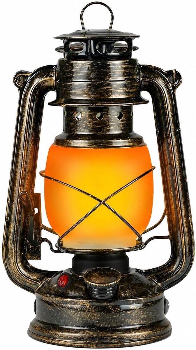 SnelShoppen - Dimbare LED Storm Lamp - Draadloze Oplaadbare Tafel Lamp - Vintage Lantaarn - 3 Helderheidsmodi - Sfeervolle Tuinverlichting - Bronzen K