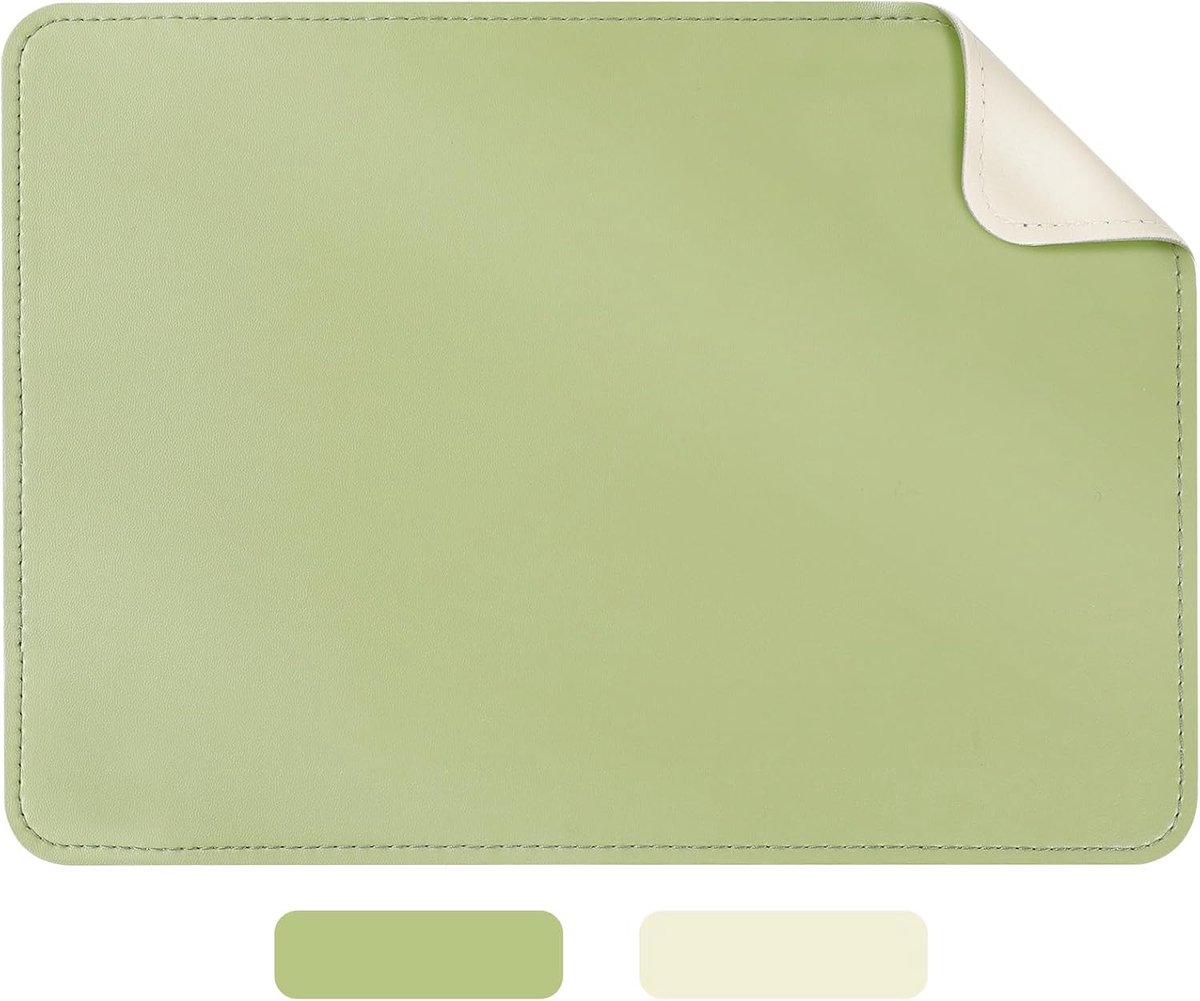 SnelShoppen - AiQInu Mousepad 280x200 mm PU Leer, Dubbelzijdige Muismat voor Laptop en Bureau, Beige en Groen, Elegante Desk Cover met Hoog Comfort