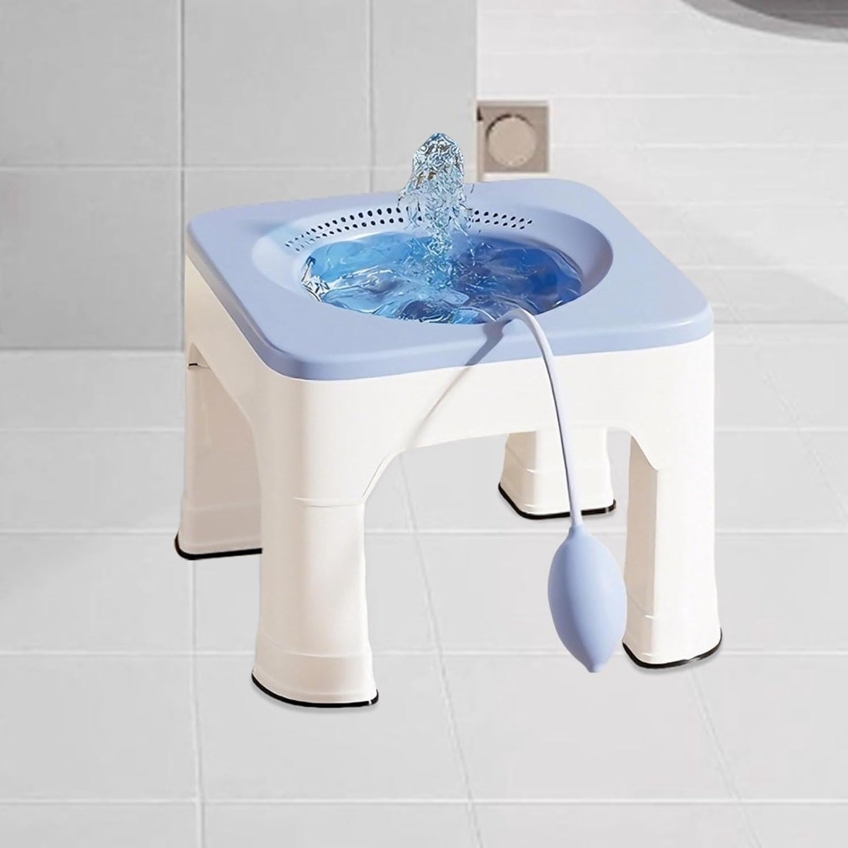 SnelShoppen - Ergonomische Zittende Bad met Krukje en Spoel - 1600 ml Draagbare Zitting voor Volwassenen - Behandeling voor Aambeien en Zorg voor Oude
