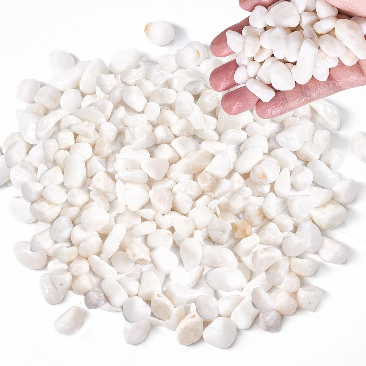SnelShoppen - 1kg Witte Decoratieve Steentjes 12-15mm voor Tuin, Bloempotten en Vazen - Natuurlijke Matte Kleur, Ongepolijst, Perfect voor Decoratie
