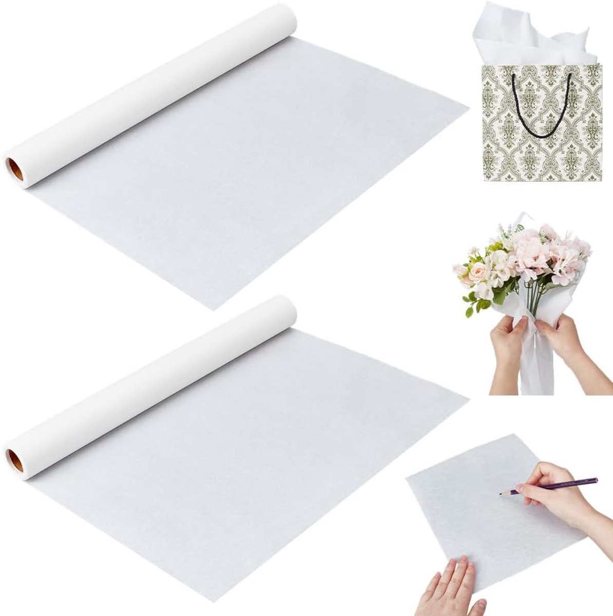 SnelShoppen - 2 Rollen 384mm x 15m Vochtbestendig Tissue Papier, Perfect voor Cadeauverpakking, Bruiloftdecoraties en Feestjes