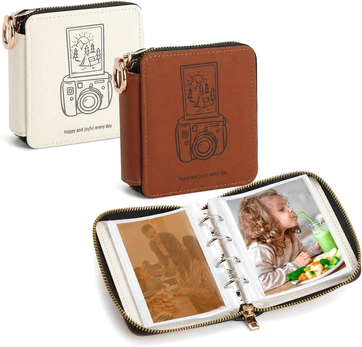 SnelShoppen - Set van 2 Mini Fotoalbums voor Instantfoto's en Kpop Fotokaarten - 50 Vakken - Crème-Wit en Bruin - Geschikt voor Fujifilm Instax Mini 1