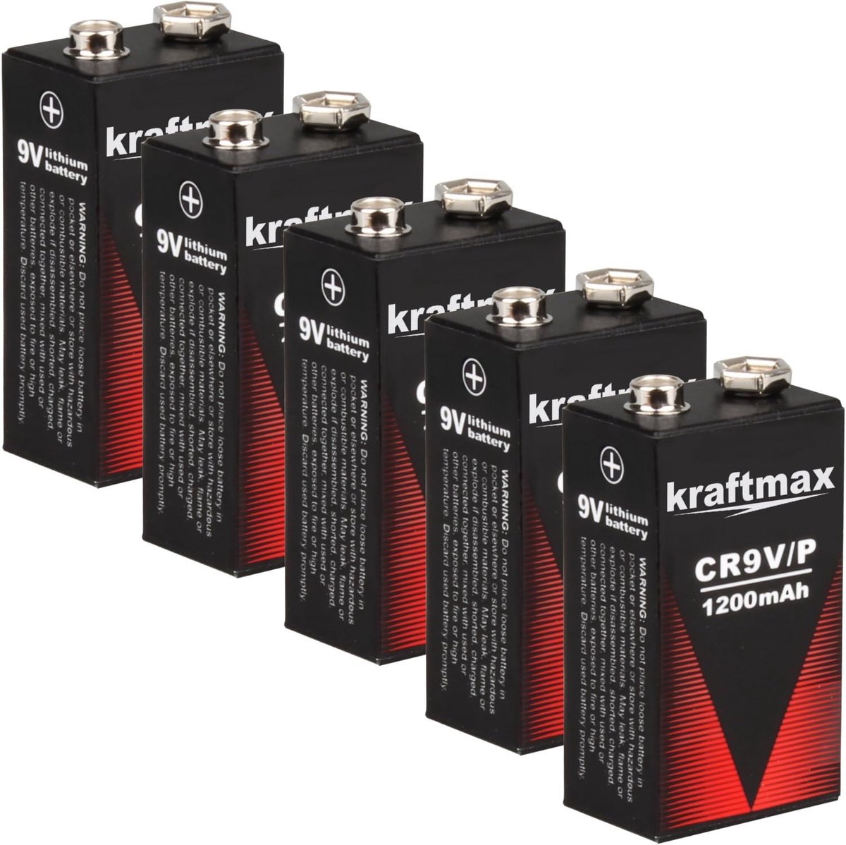 SnelShoppen - 9V Block Lithium Batterijen - 5x Krachtige en Duurzame Batterijen voor Rookmelders, Brandmelders, Alarmen, 10 Jaar Levensduur