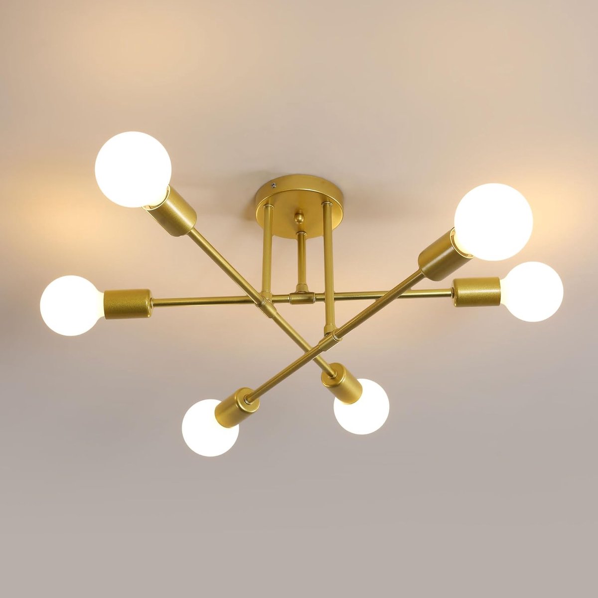 SnelShoppen - 6-Lichts Retro Metaal Kroonluchter, Sputnik Industriële Plafondlamp E27 Modern Goud Geplateerd Messing, Vintage Plafondlamp voor Woonkam