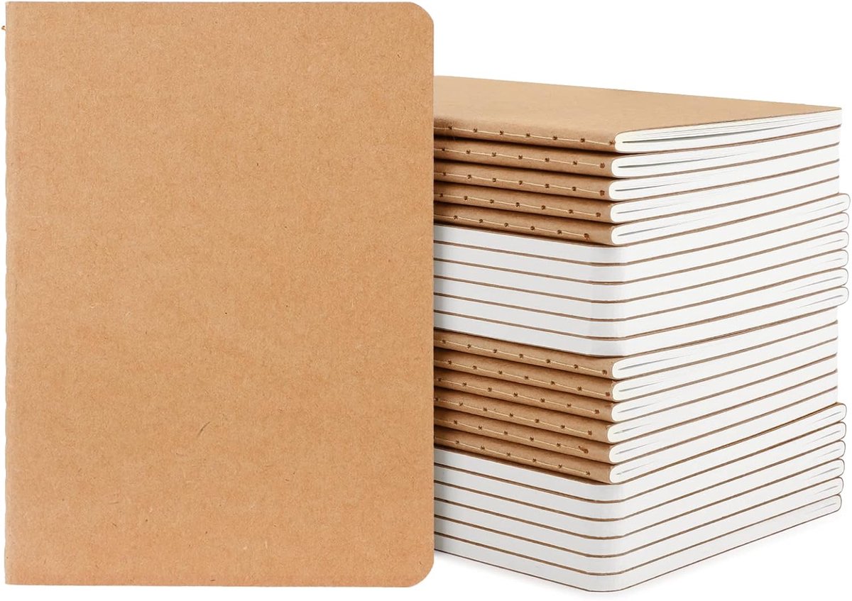 SnelShoppen - Notebook A6 Blank - 24 Stuks 10x14 cm - Softcover 60 Pagina's - Kraft Notitieboek - Lijnloos - Memo Schrijfblokken voor School, Werk, Cr