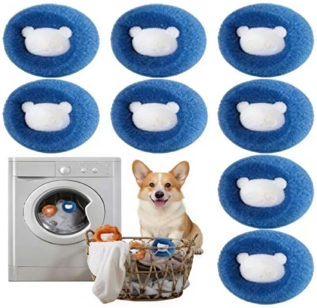 SnelShoppen - 8 stuks Dierenhaarverwijderaar Wasmachine, Pluisverwijderaar, Anti-Wikkeling Wasballen, Herbruikbare Pluisballen - Blauw, Voor Dierenhar