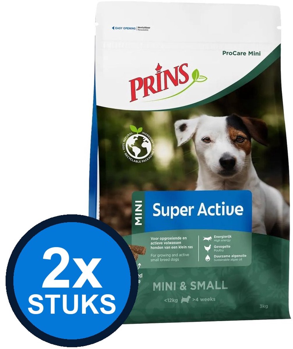 2x Prins - ProCare mini super active 3kg - Hondenvoer - 3 kg