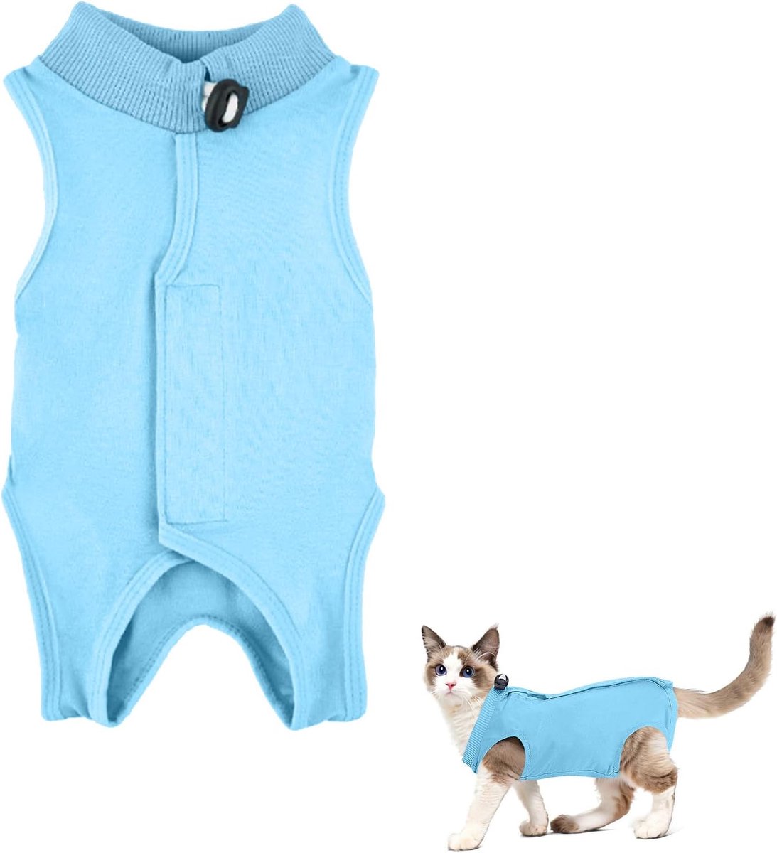 SnelShoppen - Amexo Kat Herstelpak Chirurgie Onesie voor Buikwonden en Huidziekten, E-collar Alternatief, Blauw, Maat L