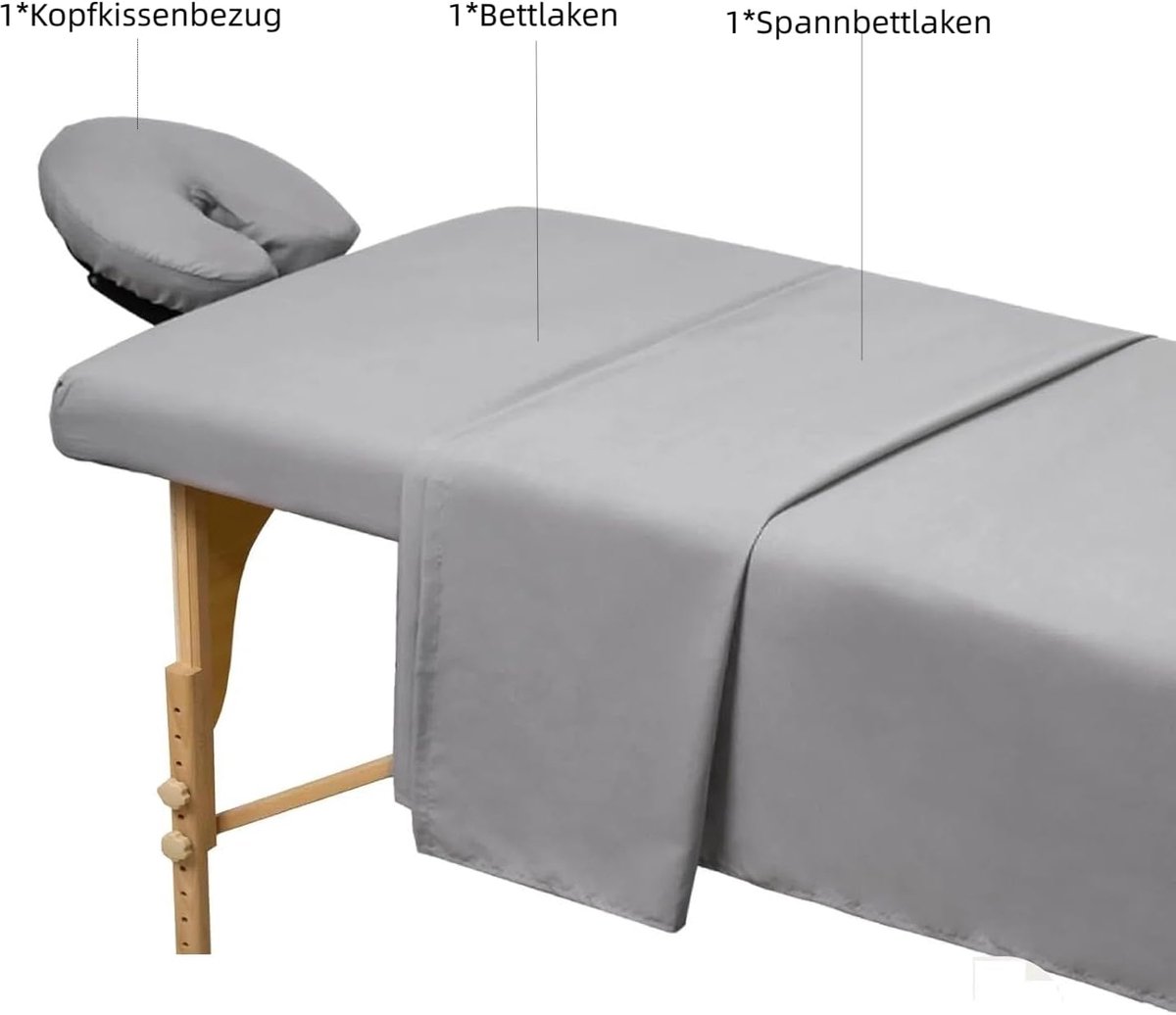 SnelShoppen - 3-delige microvezel massage-bedset premium dekbedovertrek met gezicht, laken, hoeslaken, ultrafijn materiaal, lichtgrijs voor schoonheid