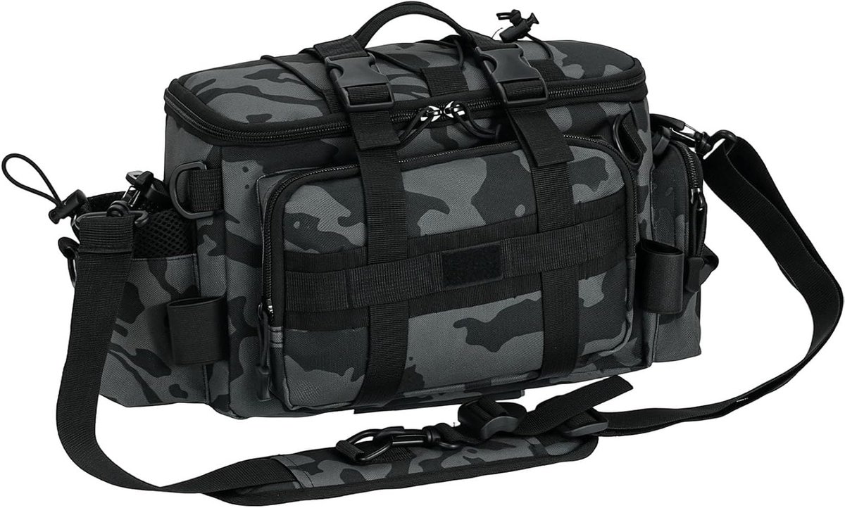 SnelShoppen - Camouflage Fishing Bag, Schouder- en Heuptas voor Visspullen met Rugzak, Meerdere Opbergvakken, Gecamoufleerd, Ideaal voor Lure Vissen,