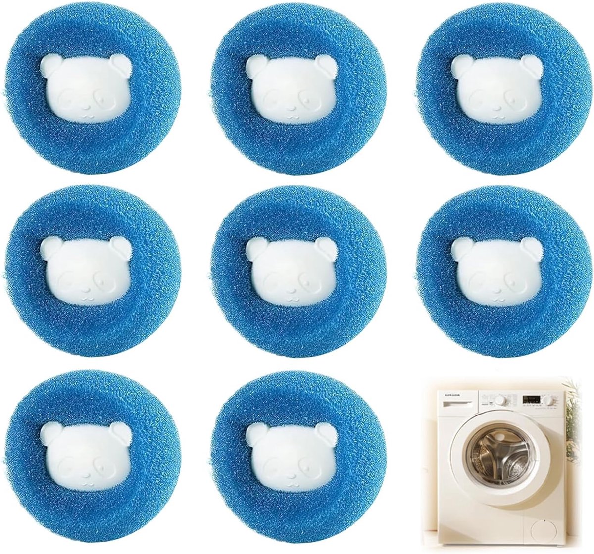 SnelShoppen - Set van 8 Wasmachine Haarvangers, Anti-Haar Wasballen, Herbruikbaar, Vermindert Inknopen, Effectief voor Dierenhaar, Geschikt voor Bedde