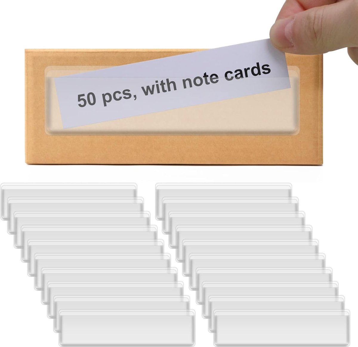 SnelShoppen - Adhesive Shelf Labels - Transparante Plastic Labels voor Opslagboxen, 50 Stuks, Duurzaam, Voor Thuis, Kantoor, Bibliotheek en Meer