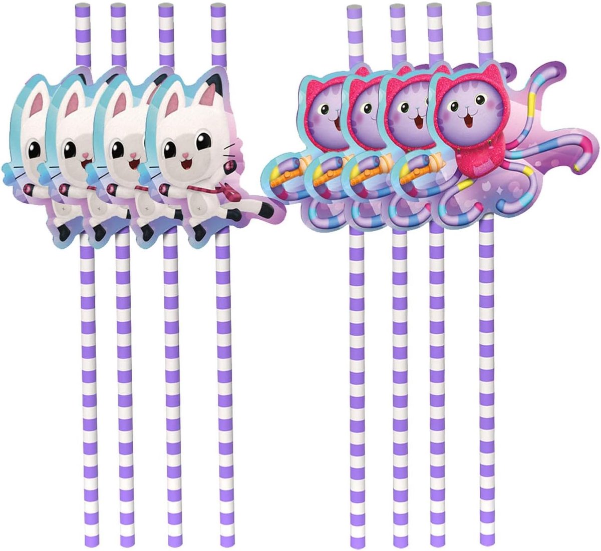 SnelShoppen - Party Straws voor Kinderen - 8 Papieren Rietjes met Kleurrijke Motieven voor Verjaardagsfeestjes, Themafeesten, Feestdecoratie voor Meis