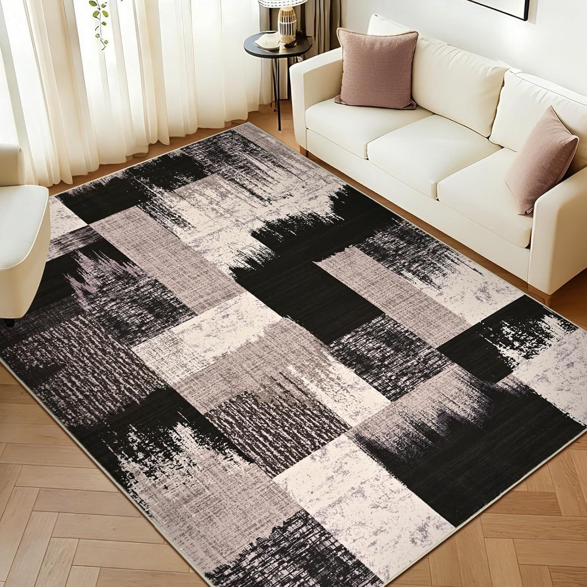 SnelShoppen - Vloerkleed Laagpolig voor Woonkamer en Slaapkamer, Antislip, Wasbaar, Onderhoudsvriendelijk, Zacht, Duurzaam, Geometrisch Design, Bruin