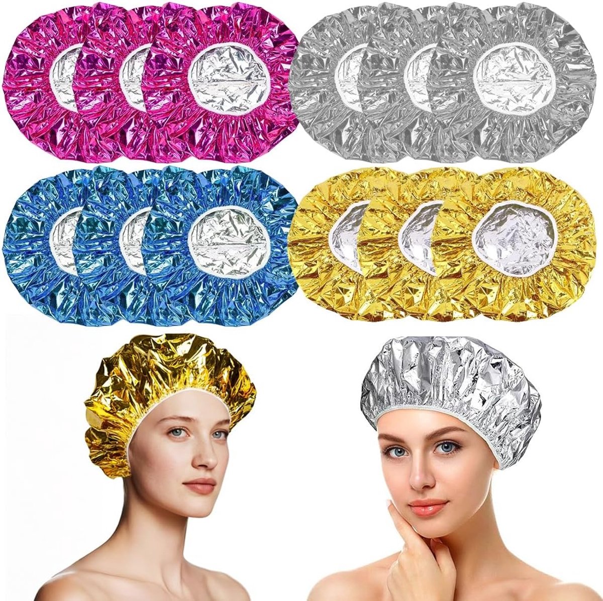 SnelShoppen - 12pcs Aluminium Folie Caps voor Haarverzorging, Herbruikbare Douchekap, Waterdichte Zwemkap voor Haarbehandeling en Vochtinbreng