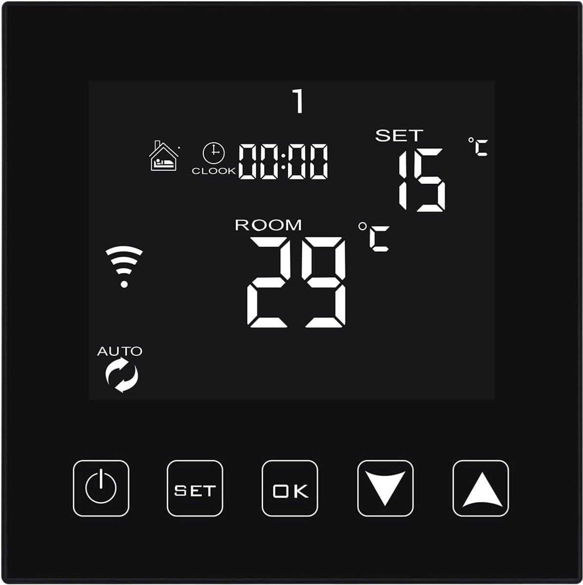SnelShoppen - Smart Thermostat WiFi voor CV-ketel en Water Vloerverwarming - Programmeerbare Kamertemperatuurregeling - Compatibel met Alexa - Zwart