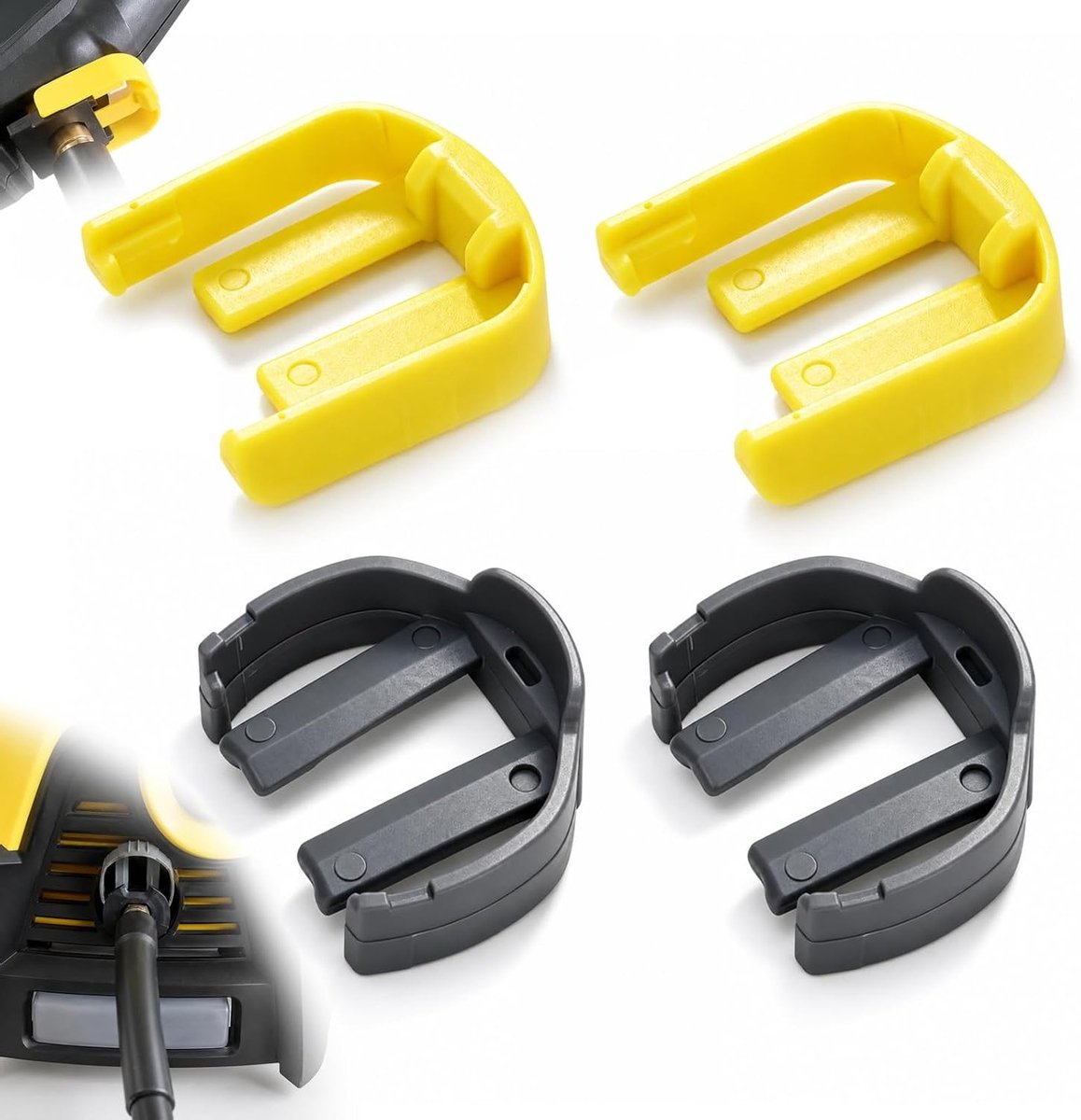 4-delige autowasinstallatie C-clips voor hogedrukreinigers, snelkoppeling en reserveklem voor slang en pistool, geschikt voor K2 K3 K4 K5 K6 K7 modellen, zwart/geel