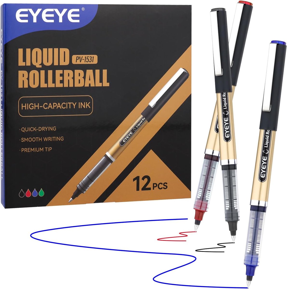 SnelShoppen - EYEYE 0.5mm extra fijne rollerball pennen set van 3 kleuren, sneldrogende vloeibare inkt voor soepel schrijven in dagboeken, notities, k