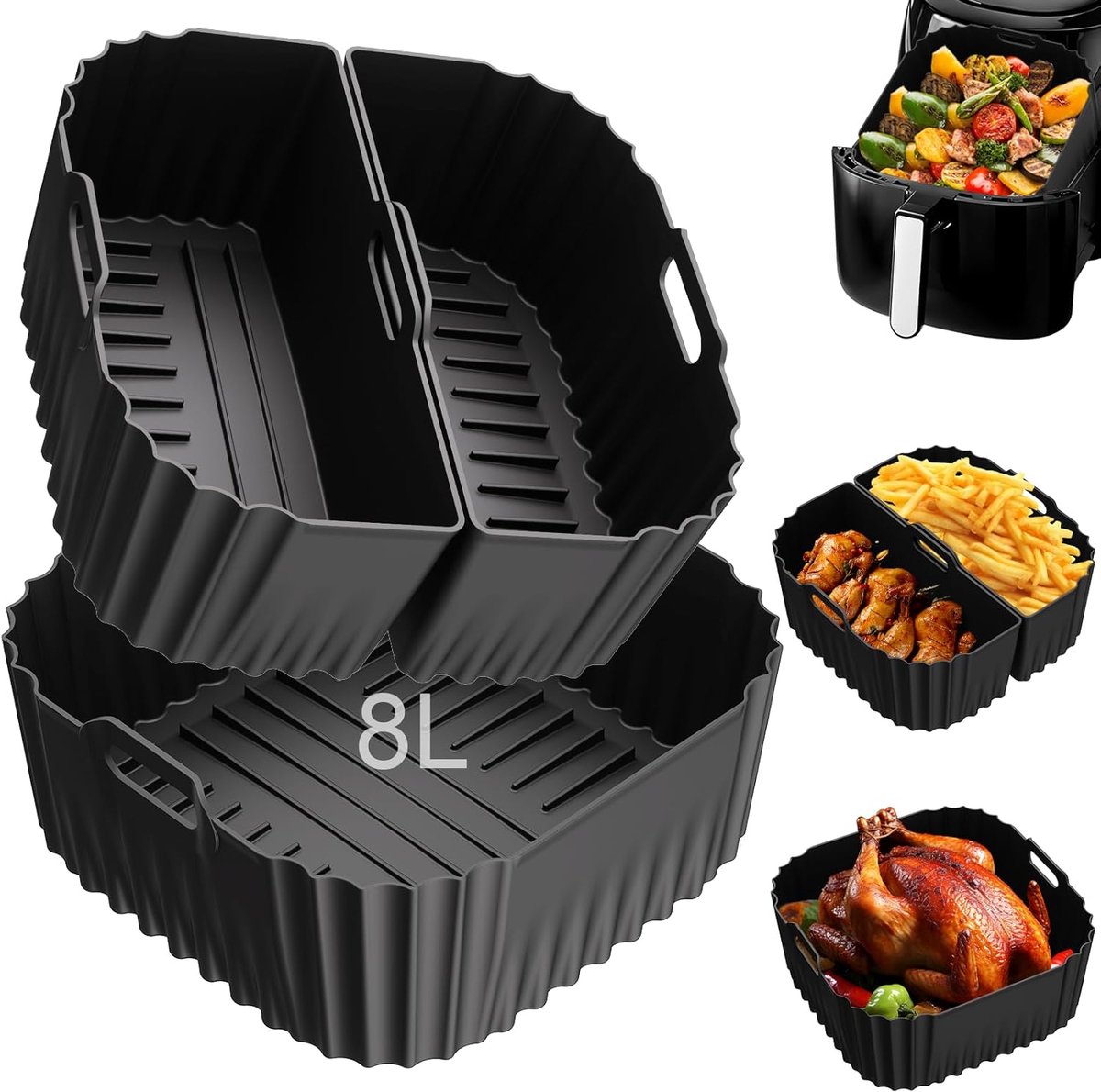 SnelShoppen - Silicone Mallen voor Air Fryer XXL 8L/8.3L - Herbruikbare Silicone Inserts - Vaatwasserbestendig - Perfect voor Feestjes en Keuken