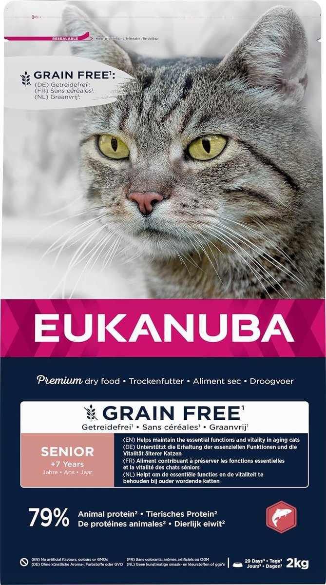 SnelShoppen - Premium Grain-free Droogvoer voor Senior Katten - 2 kg - Met Zalm - Ondersteunt Vitaliteit & Gezond Gewicht - Voor Katten vanaf 7 Jaar