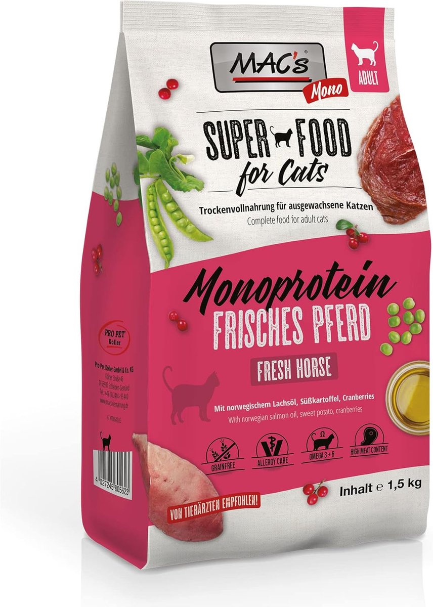 SnelShoppen - Kattenvoer Droogvoer Monoproteïne Paard 1.5kg Graanvrij Superfood voor Volwassen Katten