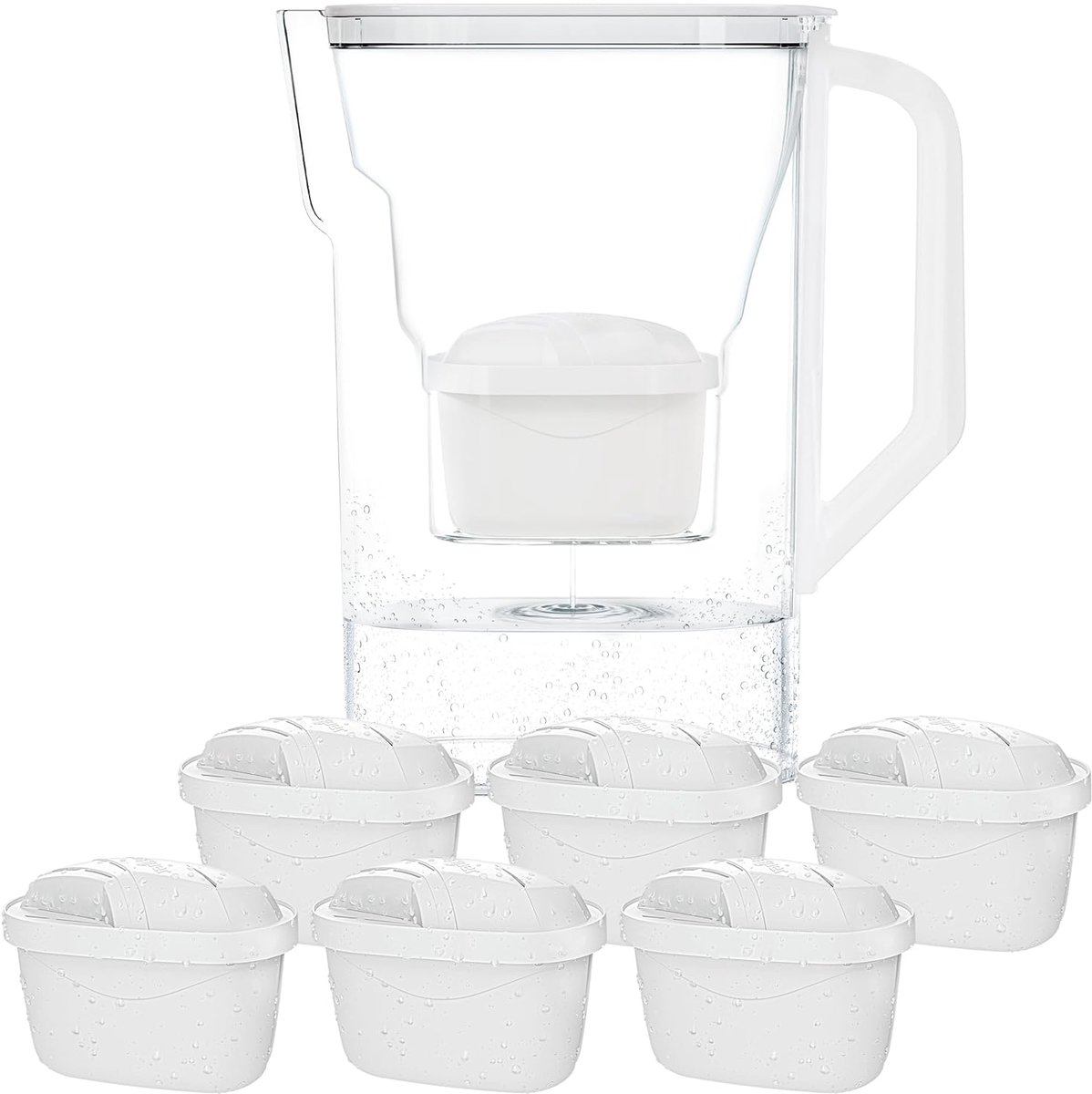 SnelShoppen - Waterfilterkan 2.7 Liter met Filtercartridges en Actieve Koolstof - Ideaal voor Koelkast, Schoon Drinkwater, Wit, Perfect voor Thuis en